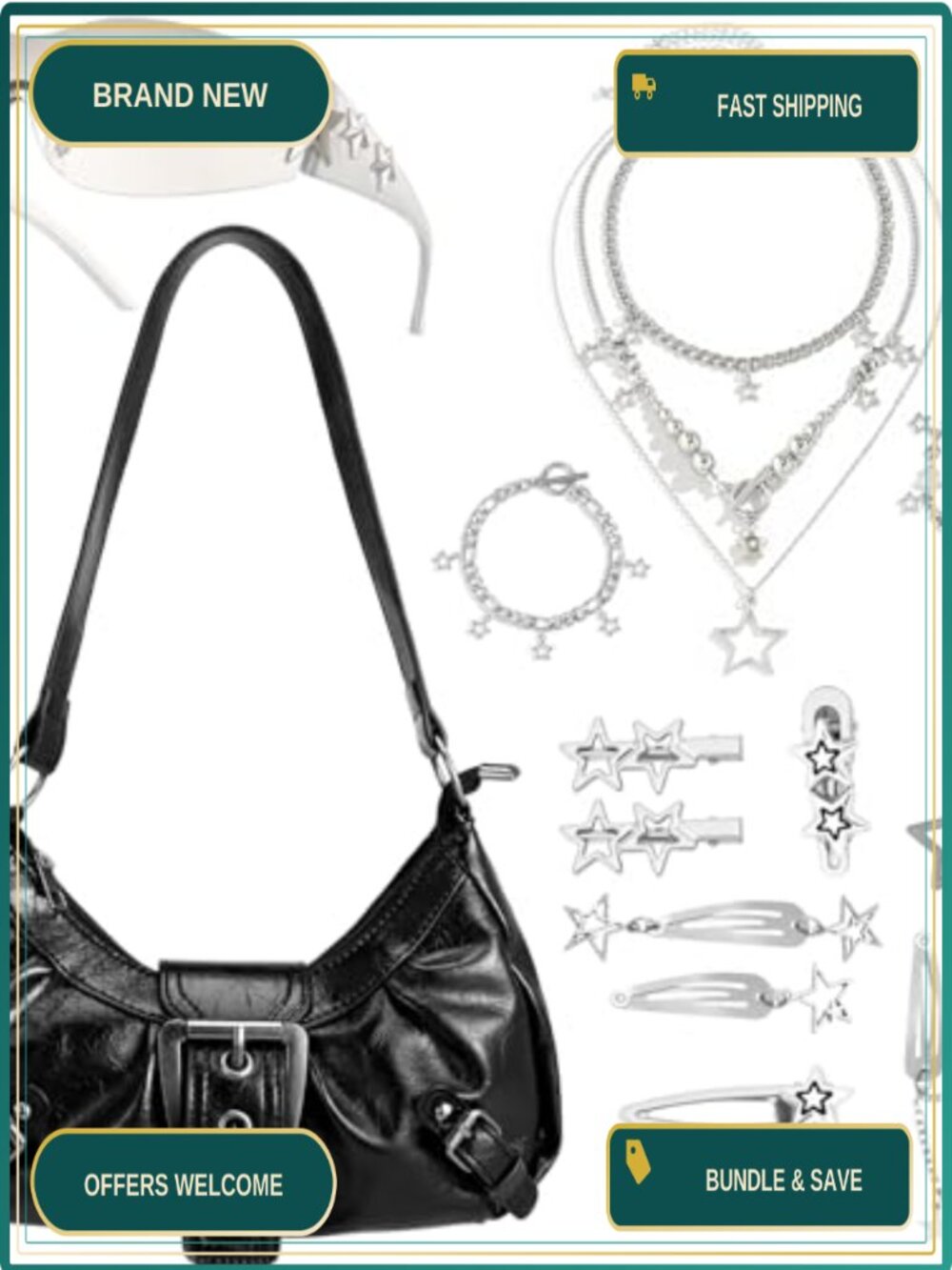 Y2K Faux Leather Hobo Shoulder Bag with Buckle Closure